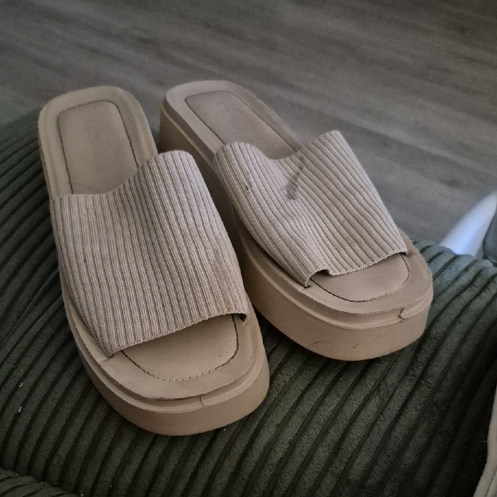 Women's Tan Platform Slide Sandals